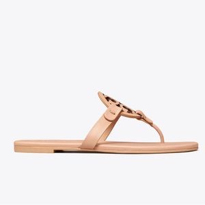 Tory Burch Tan Miller Thong Sandals with Logo Medallion